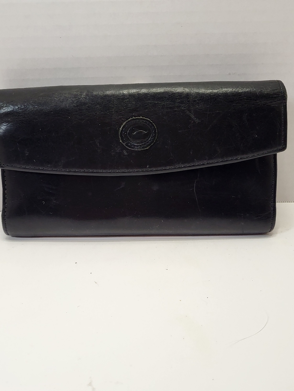 Vintage Dooney & Bourke Black Leather Wallet Clutch Kiss-Lock Coin Pocket